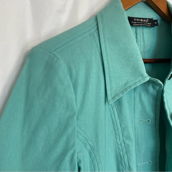TRIBAL Women’s Teal Blue Fitted Utility Button Up Jacket Bronze Buttons Size‎ 10 - Picture 5 of 12